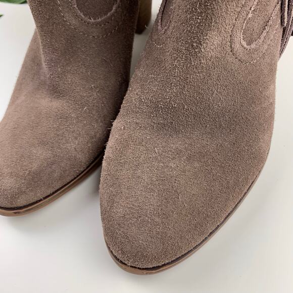 Steve Madden Ohio Western Ankle Boots Fringe Taupe Suede Heeled Women's 8.5 - Picture 3 of 14